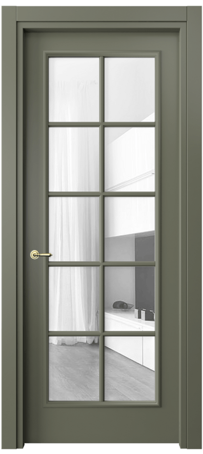 Межкомнатная дверь Paris 8102 Матовый оливковый тёмный Прозрачное стекло Цена 76999 ₽| Volhovec