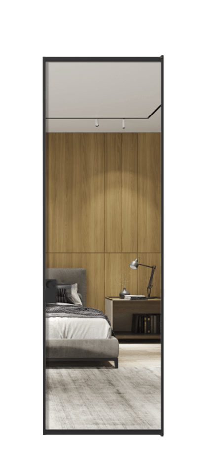 Алюминиевая дверь АЛПЛ040.01 Алюминий Черный Двустороннее зеркало, триплекс , триплекс 6 мм Цена 111145  | Volhovec