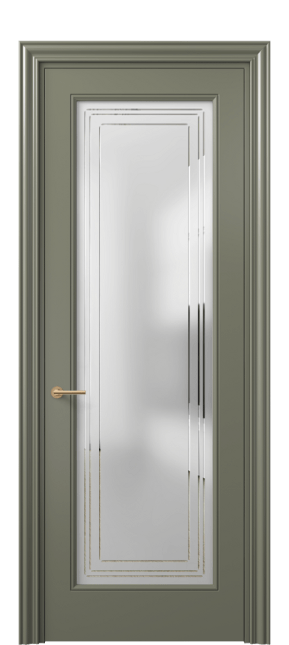 Межкомнатная дверь Маскот 8400 Матовый оливковый тёмный Сатинированное стекло с гравировкой "Грани", триплекс Цена 66824 ₽ | Volhovec