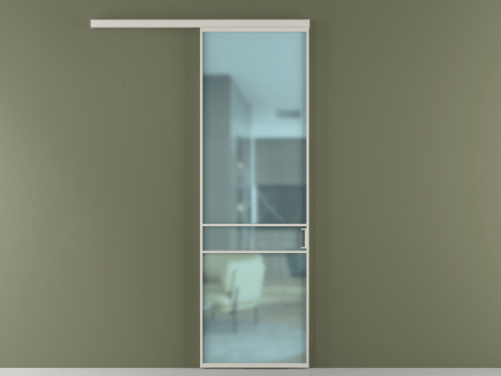 Алюминевая перегородка vd1_02_ Алюминий тёплый серый Сатинированное голубое стекло, триплекс, 6мм. Цвет Алюминий тёплый серый. Материал Алюминий в эмали. Коллекция Перегородка Формато вдоль стены 1 створка. Картинка.