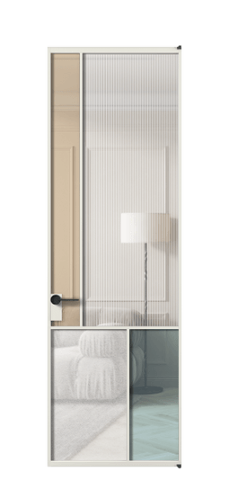 Дверь межкомнатная АЛПЛ041.20 АСР 4 стекла. Цвет Алюминий серый. Материал Алюминий в эмали. Коллекция Mosaic. Картинка.