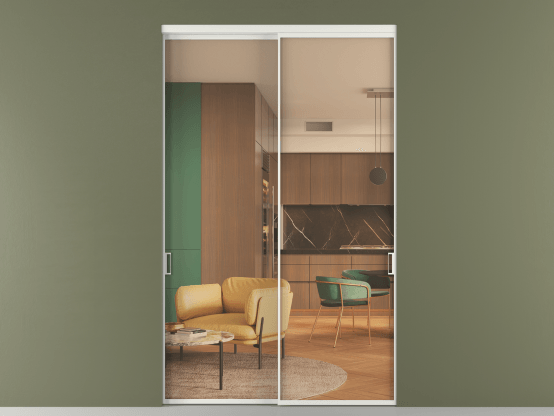 Алюминевая перегородка vn2_01_ Алюминий светло-серый Прозрачное оранжевое стекло, триплекс, 6мм. Цвет Алюминий светло-серый. Материал Алюминий в эмали. Коллекция Перегородка Формато внутри проёма 2 створки. Картинка.