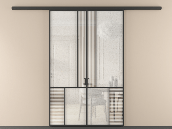 Алюминевая перегородка vd2_1 ЧЕР. Цвет Алюминий Черный. Материал Алюминий. Коллекция Перегородка Мозаик вдоль стены 2 створки. Картинка.