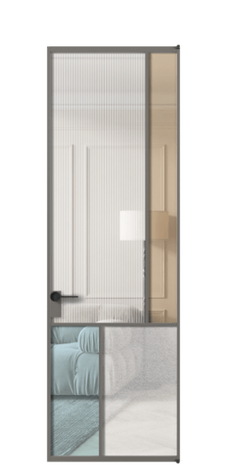 Дверь межкомнатная АЛПЛ041.21 АКЛС 4 стекла. Цвет Алюминий классический серый. Материал Алюминий в эмали. Коллекция Mosaic. Картинка.