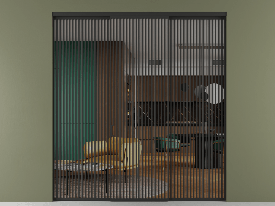 Алюминевая перегородка vn2_06 Crystalvision ЧЕР. Цвет Алюминий Черный. Материал Алюминий. Коллекция Перегородка Формато внутри проёма 3 створки. Картинка.