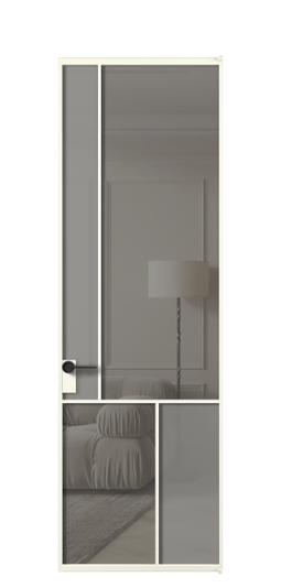 Дверь межкомнатная АЛПЛ041.20 АЖМ Серый сатин матовое + Серый прозрачное. Цвет Алюминий жемчужный. Материал Алюминий в эмали. Коллекция Mosaic. Картинка.
