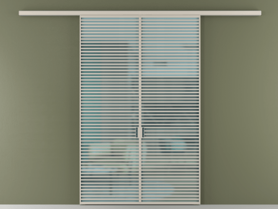 Алюминевая перегородка АЛПР 040.07_АСБЖ_САТ ГОЛ_new. Цвет Алюминий светло-бежевый. Материал Алюминий в эмали. Коллекция Перегородка Формато вдоль стены 2 створки. Картинка.