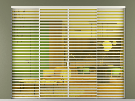 Алюминевая перегородка АЛПР 040.07_БЕЛ_ПРОЗ ЖЕЛ_new. Цвет Алюминий Белый. Материал Алюминий. Коллекция Перегородка Формато внутри проёма 4 створки. Картинка.