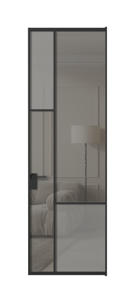Дверь межкомнатная АЛПЛ041.13 ЧРН Серый сатин матовое + Серый прозрачное. Цвет Алюминий Черный. Материал Алюминий. Коллекция Mosaic. Картинка.